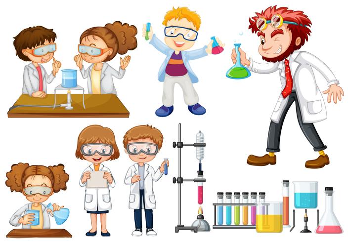 Many scientists and students doing experiments vector