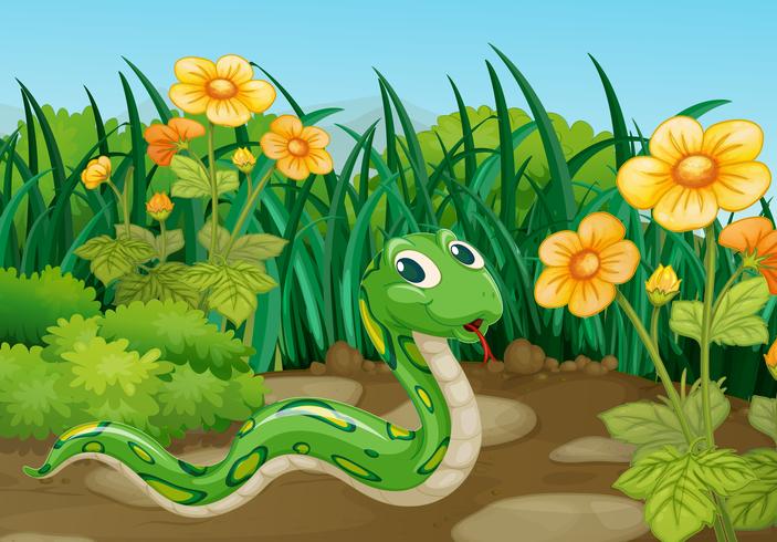 Serpiente verde en el jardin vector