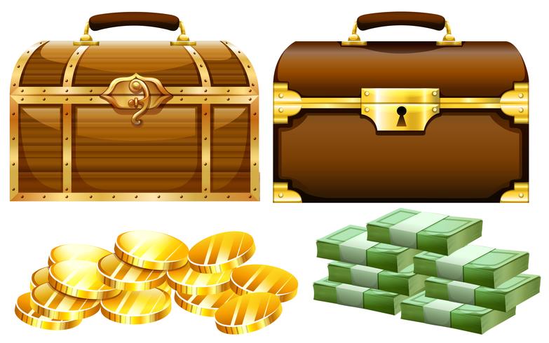 Two designs of chests with gold and money