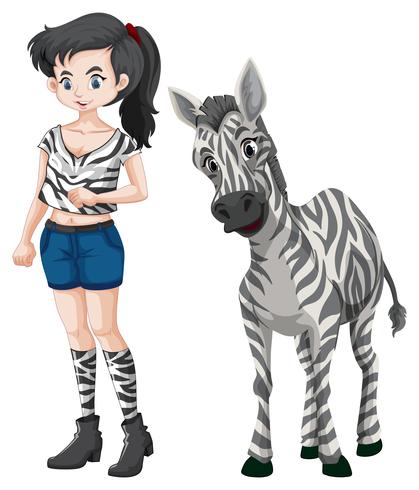 Beautiful girl and cute zebra vector