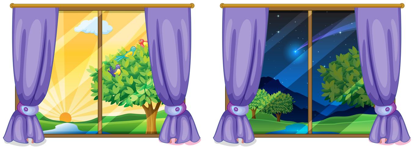Two window scenes day and night vector