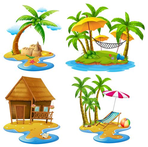 Four scenes of islands and sea vector