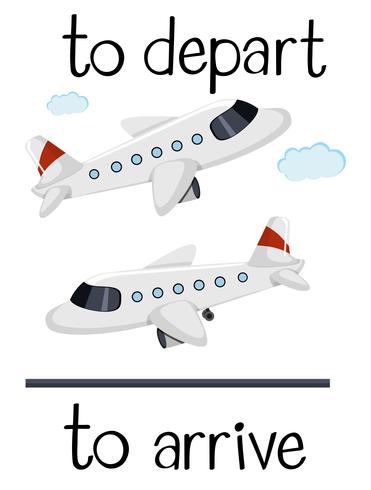 Opposite wordcard for depart and arrive vector