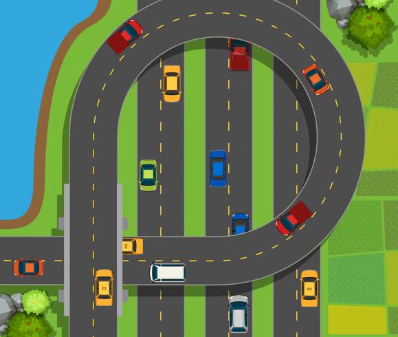 Aerial scene with cars on road vector