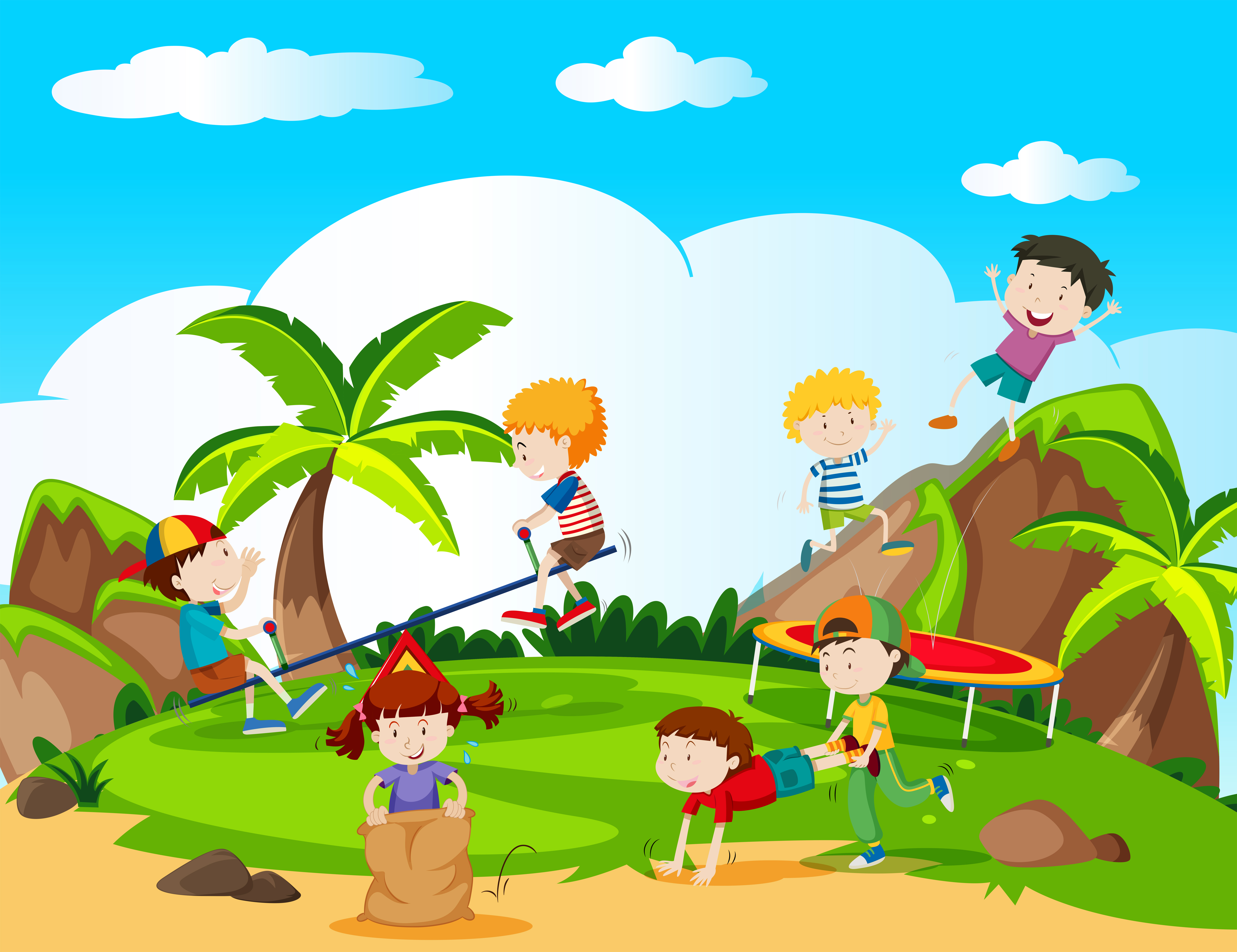 Happy children playing in playground 447415 Vector Art at Vecteezy