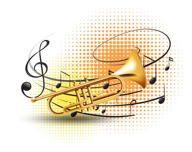 Trumpet with music notes in background vector