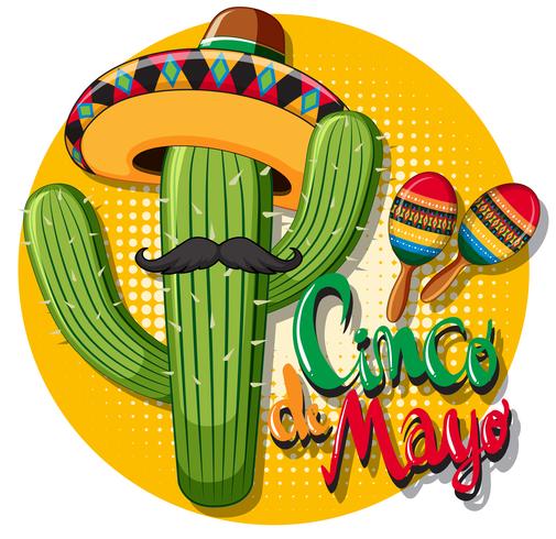 Cinco de mayo card template with cactus wearing hat vector