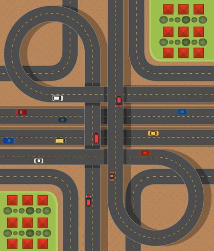 Aerial scene with roads and cars vector