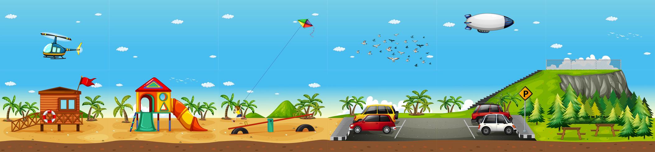 Scene with playground on the beach vector