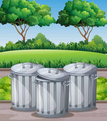 Three trashcans in the park vector