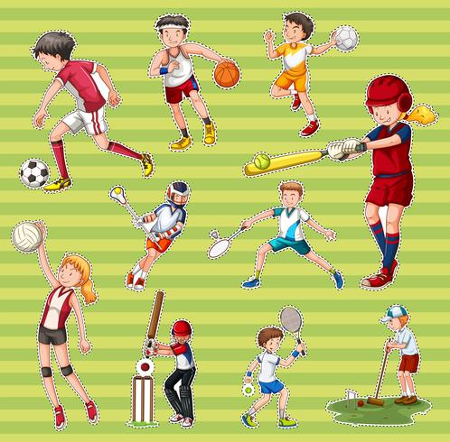Sticker set with people playing different types of sports vector