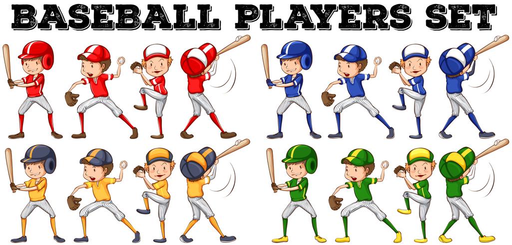 Baseball players in different positions vector