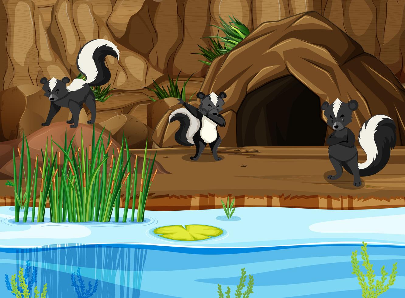 Group of skunk in nature 447480 Vector Art at Vecteezy