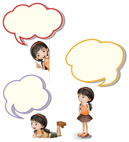 Speech bubbles and little girl vector