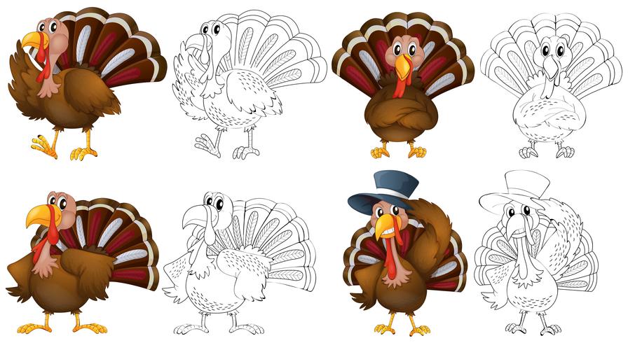 Doodle character for wild turkeys vector