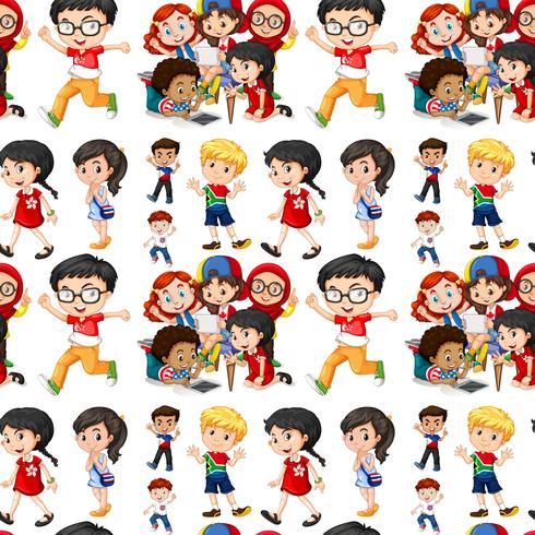 Seamless background with boys and girls vector