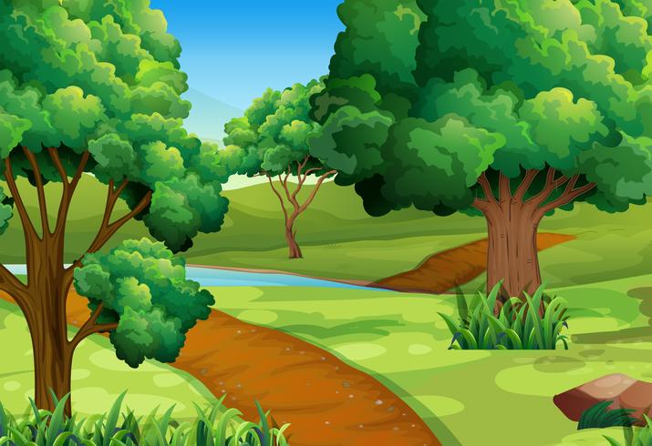 Scene with trees along the trail vector