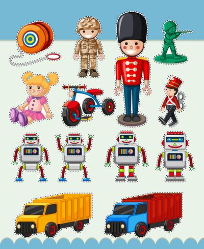 Sticker design with many types of toys vector