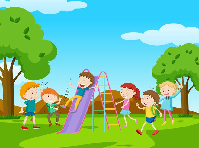 Children playing slide in park vector