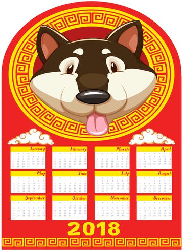 Plantilla de calendario con cabeza de perro vector