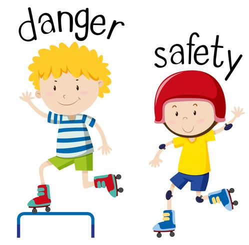 Opposite wordcard for danger and safety vector