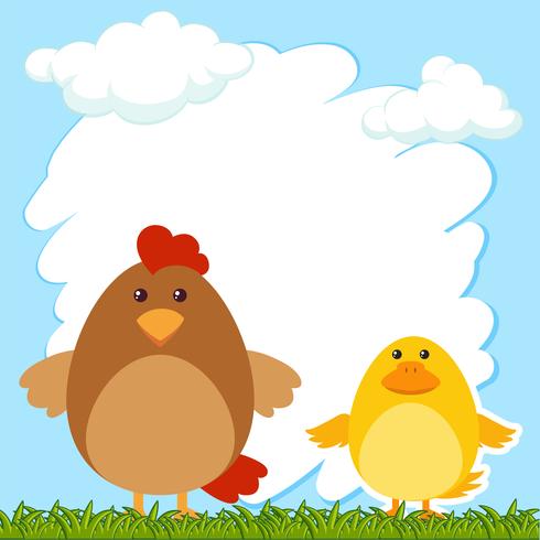 Plantilla de frontera con gallina y pollito vector