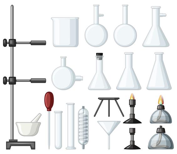 Diferentes tipos de contenedores y quemadores de ciencia. vector