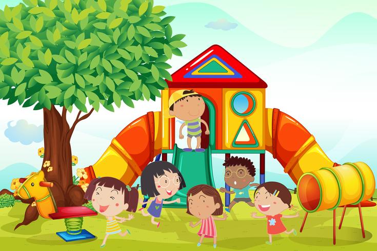 Many children playing on the playground vector