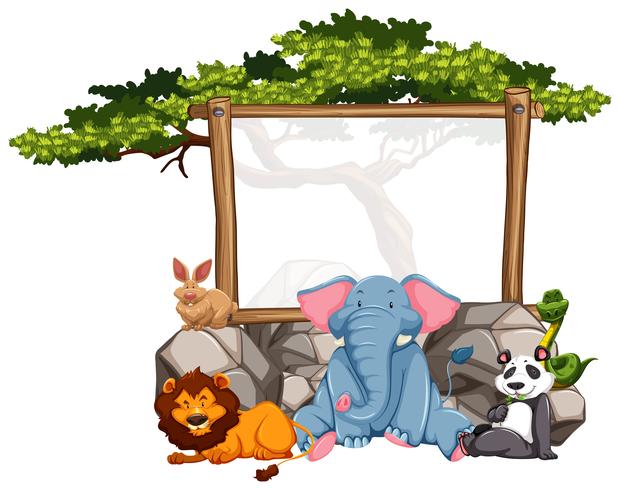 Wooden frame with wild animals vector