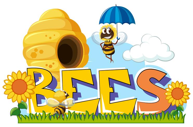 Bees flying around in garden vector