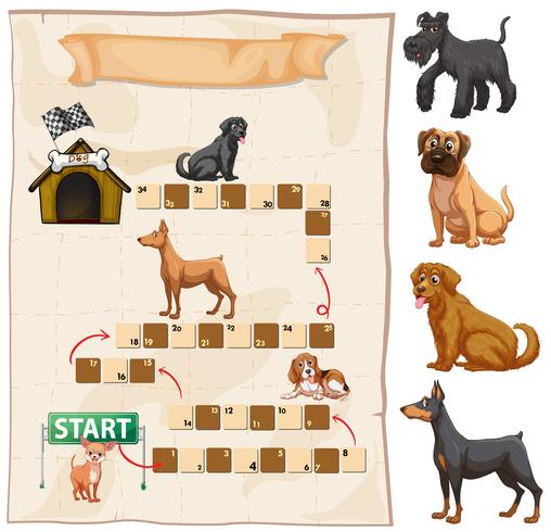 Plantilla de juego de mesa con perros lindos vector