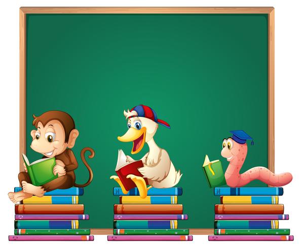 Board template with animals reading books vector