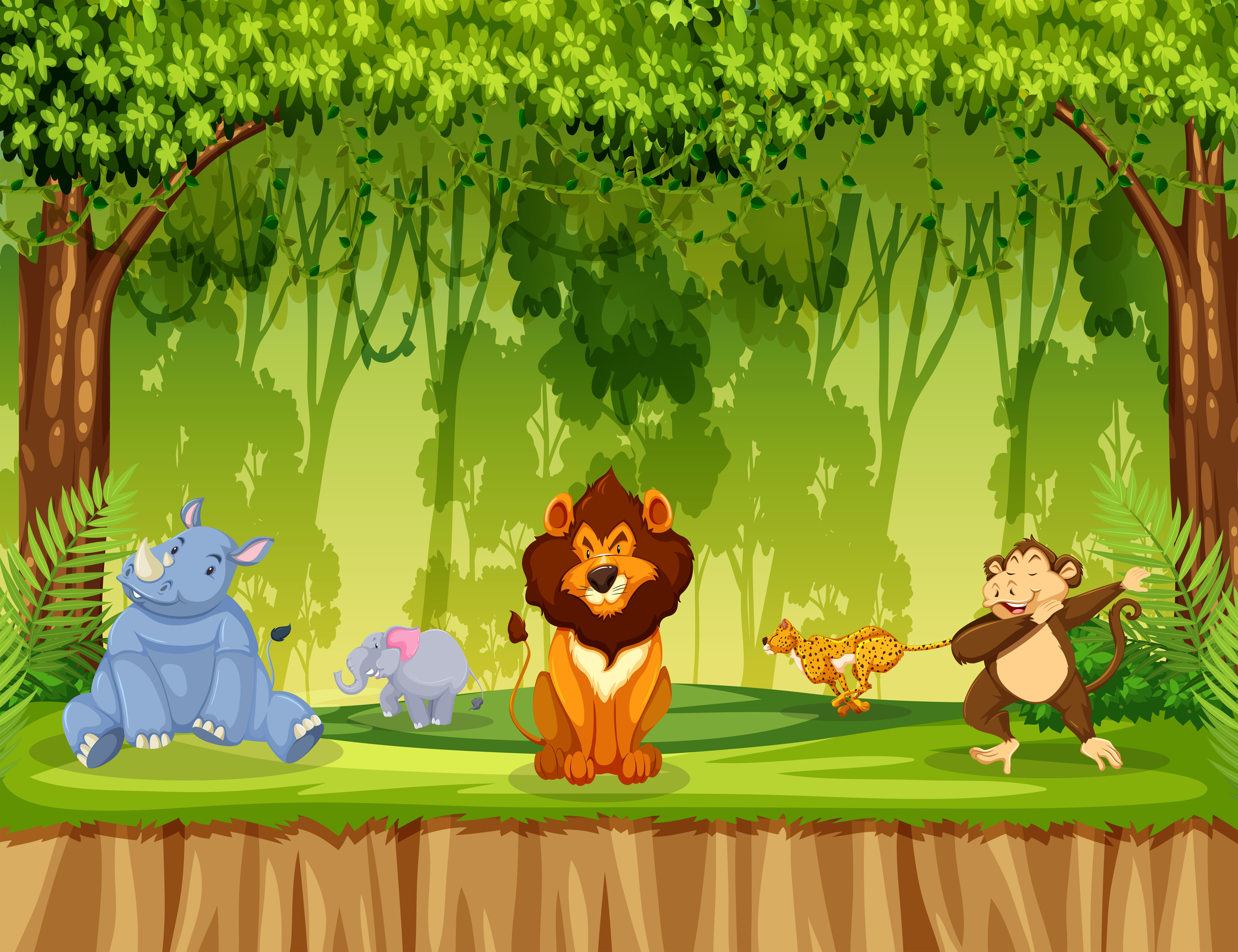 Animals in jungle  scene Download Free Vectors Clipart 
