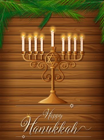 Feliz Hanukkah con velas y pino. vector