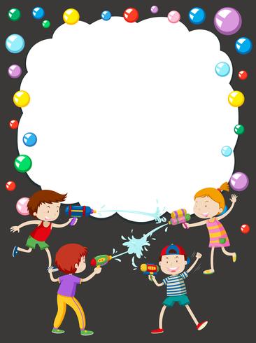 Border template with kids playing water gun vector