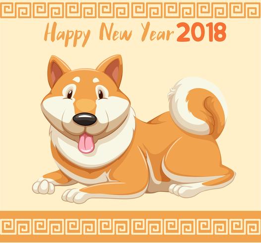 Tarjeta de año nuevo con perro lindo para 2018 vector