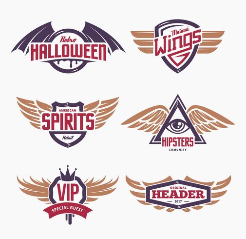 Emblems with Wings Set vector