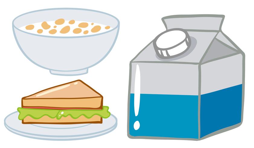 Set de desayuno con cereales y leche. vector