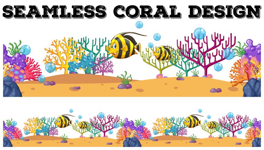 Arrecife de coral sin fisuras y peces bajo el agua vector