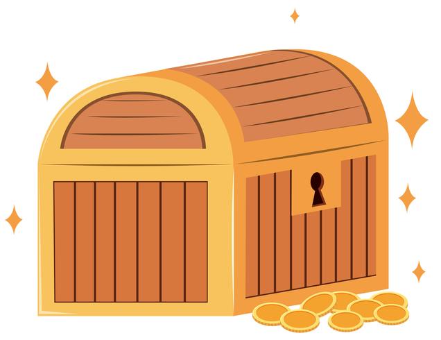 Wooden chest and gold coins vector