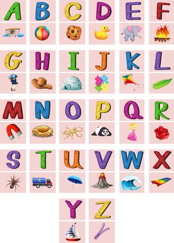 English alphabets A to Z with pictures vector