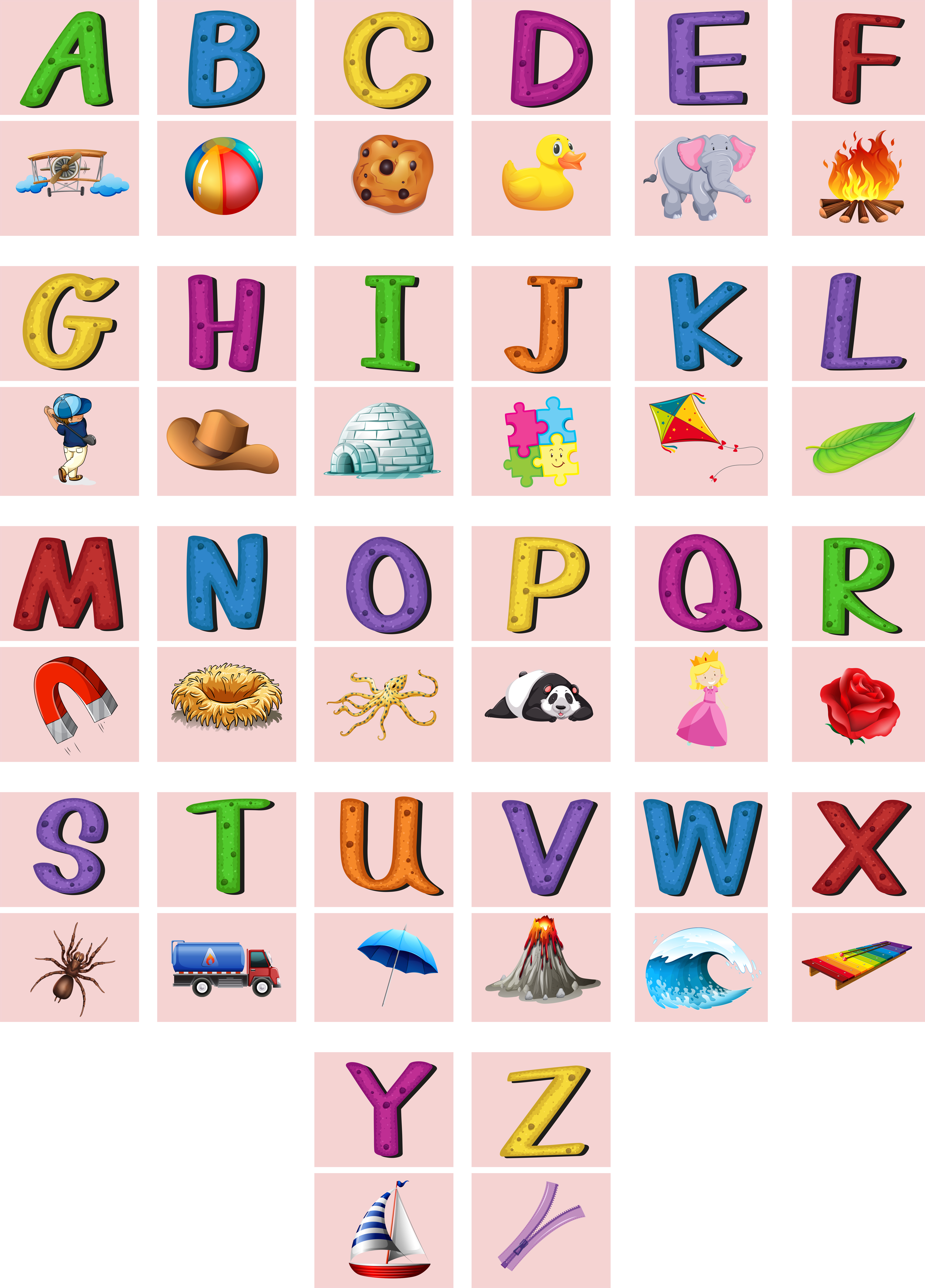 English Alphabets A To Z With Pictures Vector Art At Vecteezy