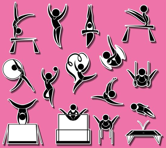 Iconos del deporte para diferentes tipos de gimnasia. vector