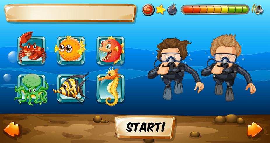Game template with divers and fish vector