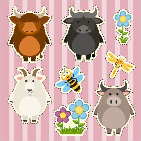 Juego de pegatinas con animales de granja. vector