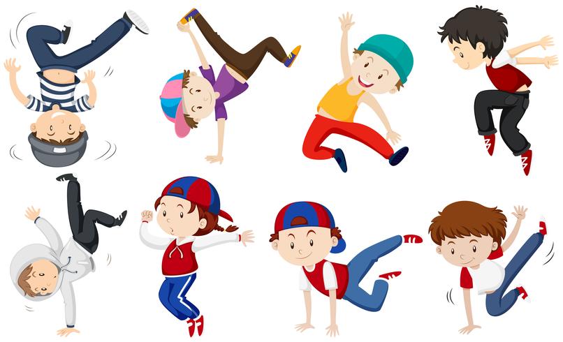 Boys doing different dancing actions vector