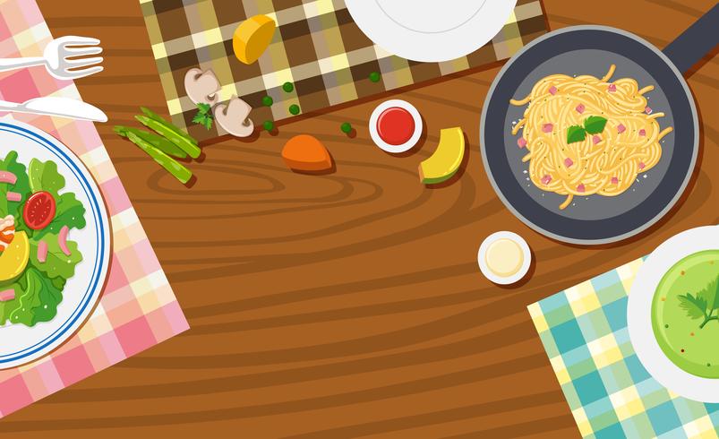 Background design with food on table vector