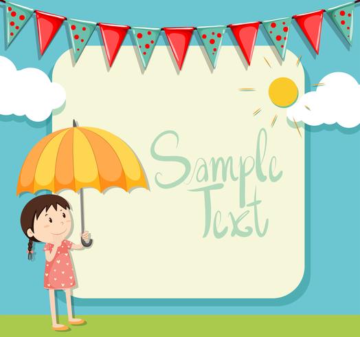 Border design with girl and umbrella vector