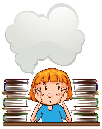 Speech bubble template with girl and books vector