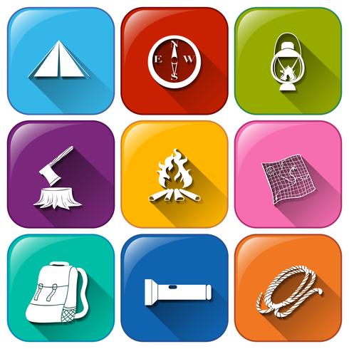 Buttons with the different camping materials vector